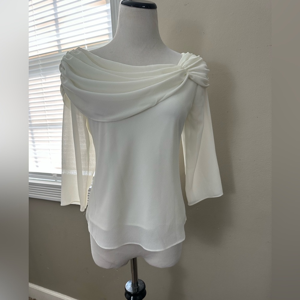 Elegant MSK women’s size small 3/4 sleeves draped neck blouse